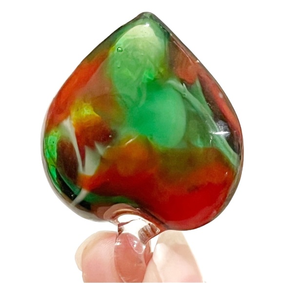 Large Art Glass Heart Necklace Pendant Red Green White Holiday Christmas Swirl - Picture 7 of 11